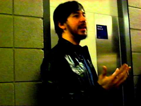 Mike Shinoda talking to LPU Summit members on a backstage tour of the London O2 Arena.