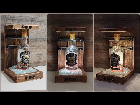 Making a night light from a whiskey bottle//Decoration ideas with empty bottles and wood