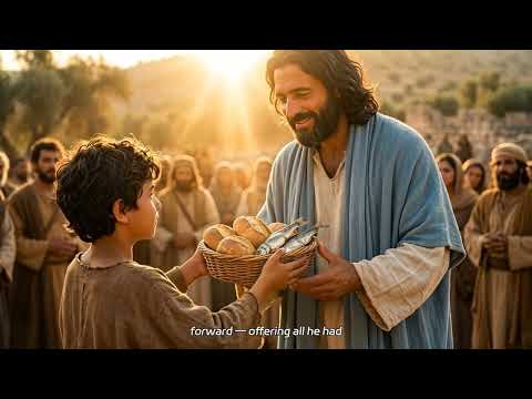 Bible story of Jesus feeding 5000 with 5 loaves and 2 fish