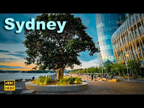 Sydney Australia Walking Tour - Wynyard to Barangaroo at Sunset | 4K HDR