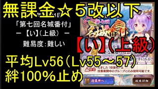 【絆100％、平均Lv56（Lv55～57）、☆5改以下】第七回名城番付「【い】上級」難【城プロ】