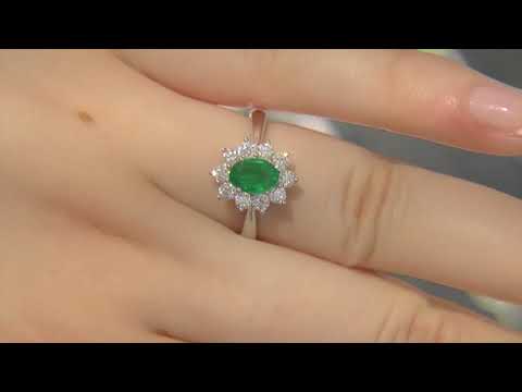 1.40 Carat Emerald & Diamond Halo Engagement Ring GR005