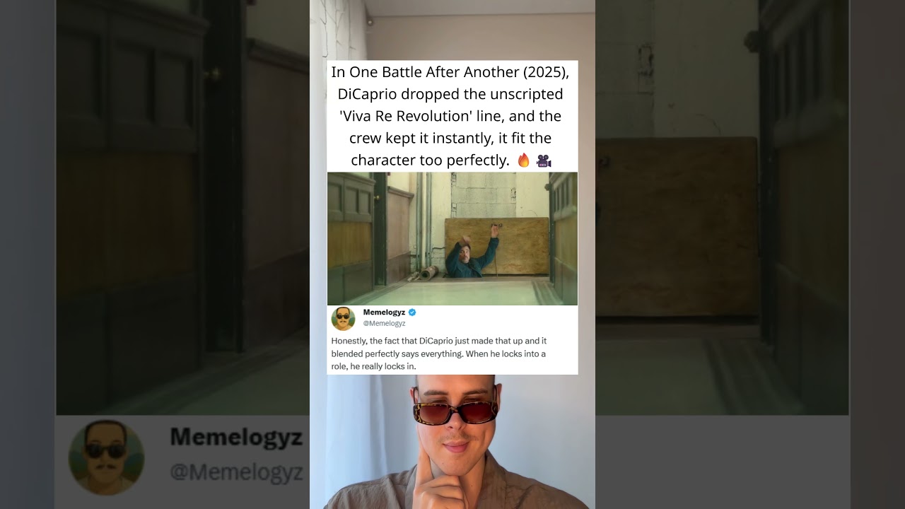 In One Battle After Another (2025), DiCaprio’s unscripted line fit the character perfectly