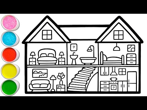Miniature House Drawing, Painting and Coloring for Kids & Toddlers | Let's Draw, Paint Together 