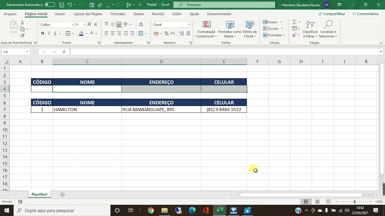 EXCEL - Cadastro com lançamento automático