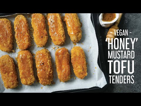Vegan Baked "Honey" Mustard Tofu Tenders Recipe (really tasty finger food!!)