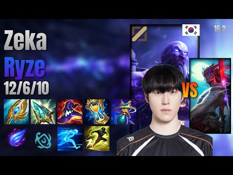 Zeka Mid Ryze vs Yone lol KR solo rank Full Game 16.2 | 제카 라이즈 vs 요네