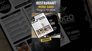 Restaurant Menu Card Design in MS Word | Two-Sided Design #restaurant #foodmenu
