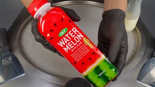 ASMR - Watermelon Drink Ice Cream Rolls | how to make Melon to Ice Cream - oddly satisfying