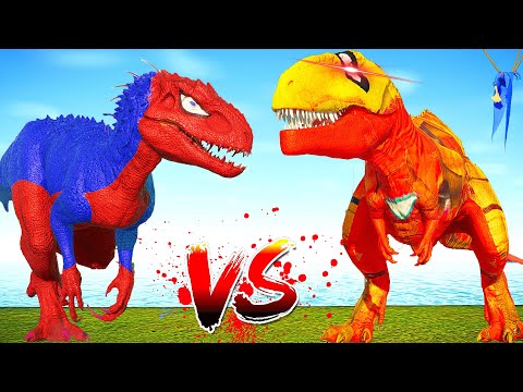 Mosasaurus Vs Spinosaurus ! Spiderman I-REX vs Ironman Dinosaurs battle Jurassic world Evolution 2