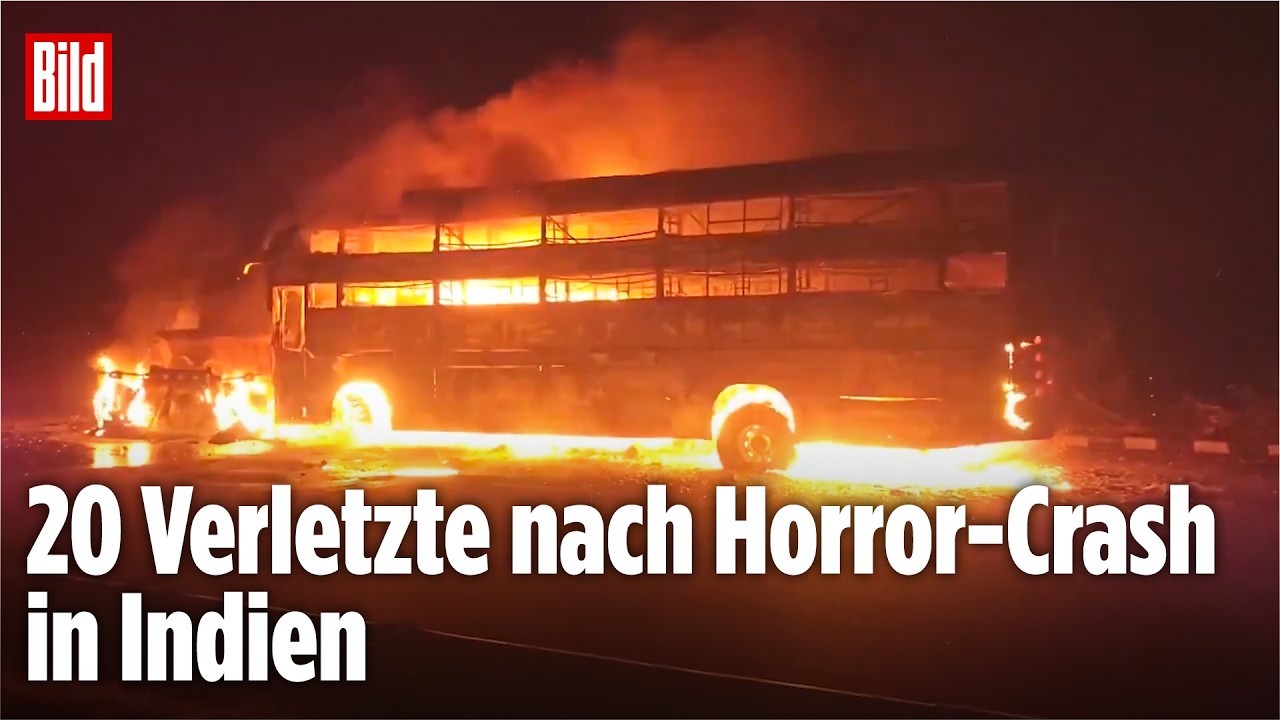 Feuer-Inferno nach schwerem Bus-Unfall auf Autobahn!