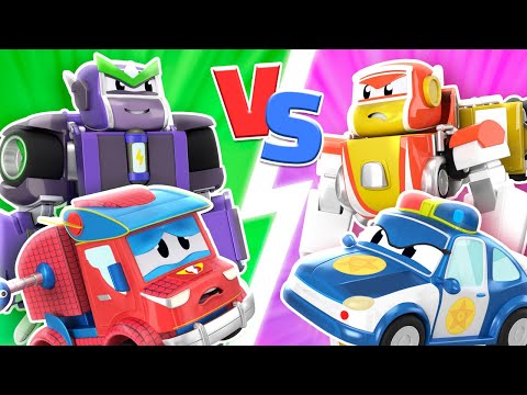 SUPER SPIDERMAN TRUCK is taken by EVIL ROBOT ! 🤖 Robot & Police Car Transform 🚓 Robofuse