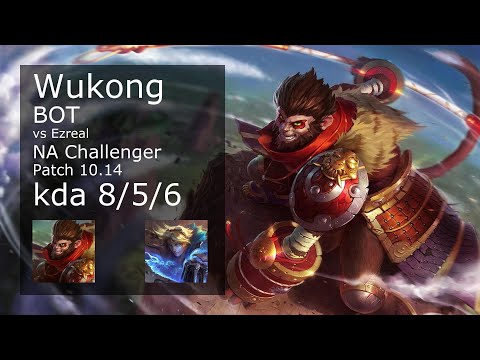Wukong Bot vs Ezreal - NA Challenger 8/5/6 Patch 10.14 Gameplay