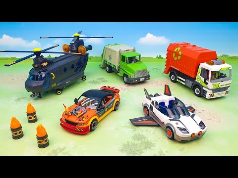 Пожарная и полицейская машина Бульдозер Мусоровоз и Вертолет.