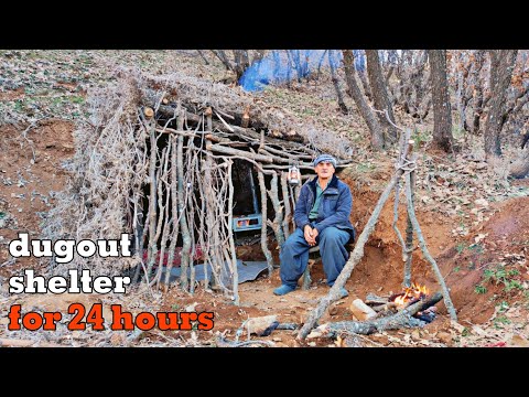 Building My Best Dugout Ever | Bushcraft a Pit Warm Shelter in 24 hours