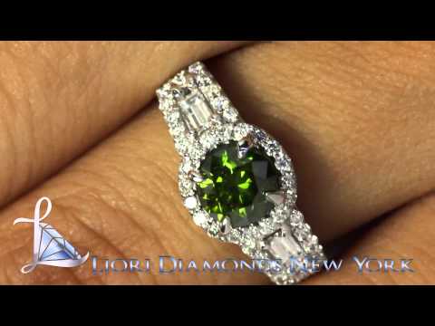 FD-069 - 1.91 Carat Fancy Green Diamond Engagement Ring 14k White Gold Pave Halo