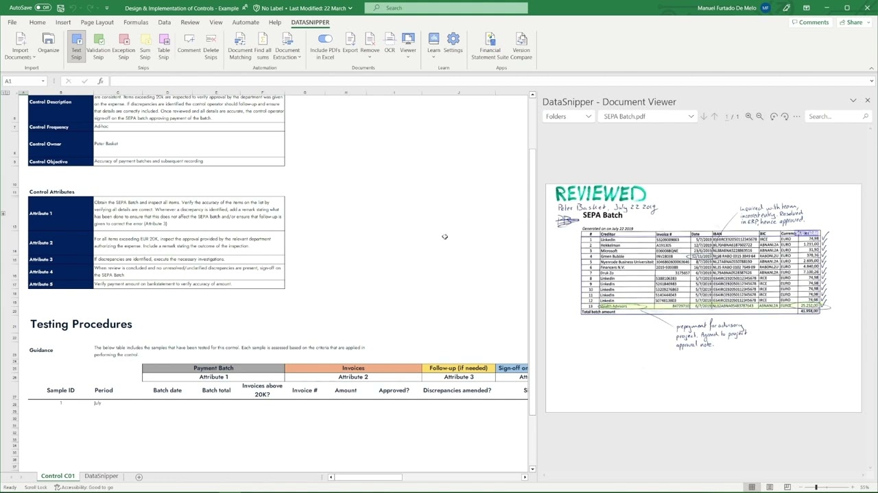 Design and Implementation of Internal Controls with DataSnipper