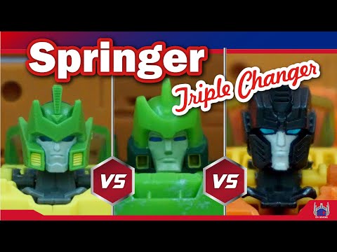WFC Siege Springer vs IDW Springer & Sandstorm triple changer size comparison. 百丈跳/弹簧及沙暴玩具尺寸比较影片。