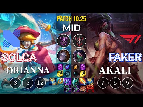 DRX SOLCA Orianna vs T1 Faker Akali Mid - KR Patch 10.25