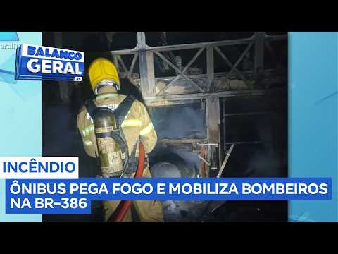 Ônibus interestadual é destruído por incêndio na BR-386 em Soledade