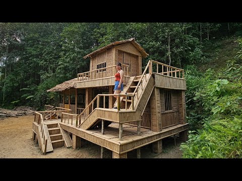 FULL VIDEO: 45 Days Building Two-Story Bamboo House - Living With Nature