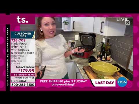 Ninja Foodi 5in1 Grill with Kebabs, Roasting Rack and Re...