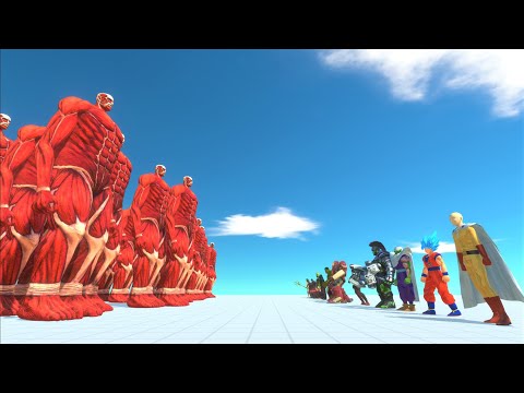 Colossal titan Rumbling vs superhero Animal Revolt Battle Simulator