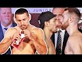 TEOFIMO LOPEZ EATS CHOCOLATE ON SCALE AND FLEXES ON SANDOR MARTIN DURING WEIGH IN