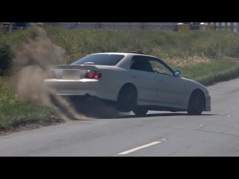Toyota Chaser Loses Control!!!  Japanese Cars Leaving a Car Show in Style!!!