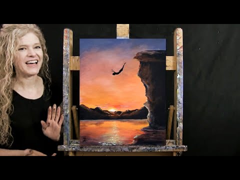 Learn How to Paint "CLIFF DIVE" with Acrylic - Paint & Sip at Home - Landscape Step by Step Tutorial