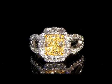 EGL USA Certified 2.01ct Cushion Cut Fancy Yellow Diamond Ring