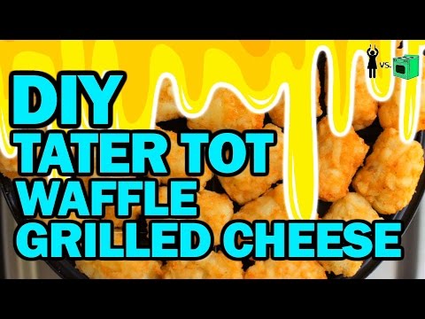 DIY Tater Tot Waffle Grilled Cheese!!! - Corinne Vs Cooking #18
