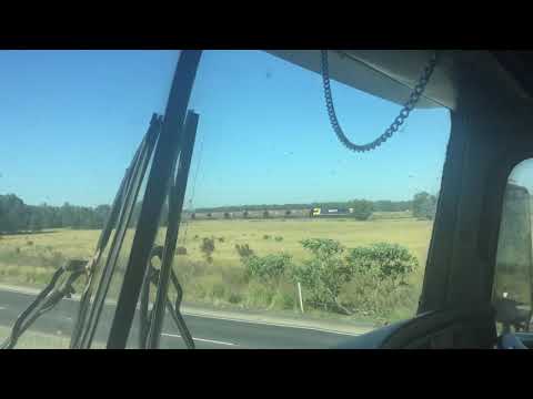 Pacific National coal train + A-Double at Hexham NSW