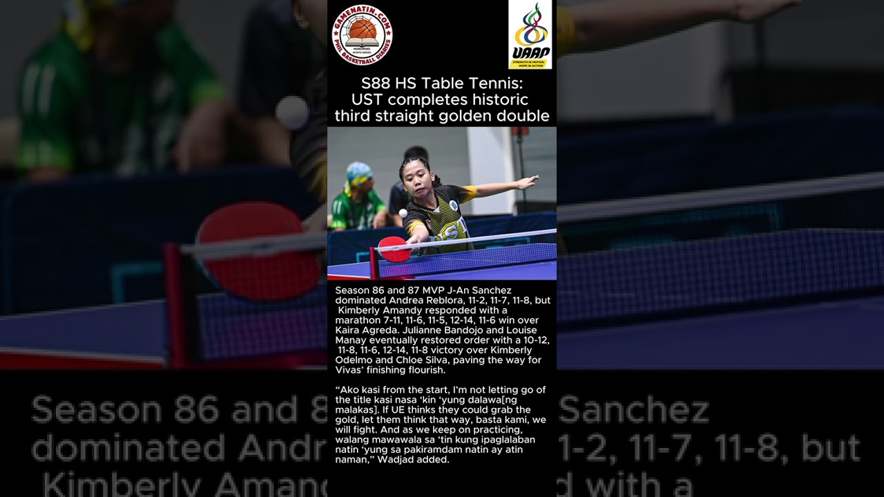 UAAP High School Table Tennis: UST wins both high school table tennis titles for third straight year