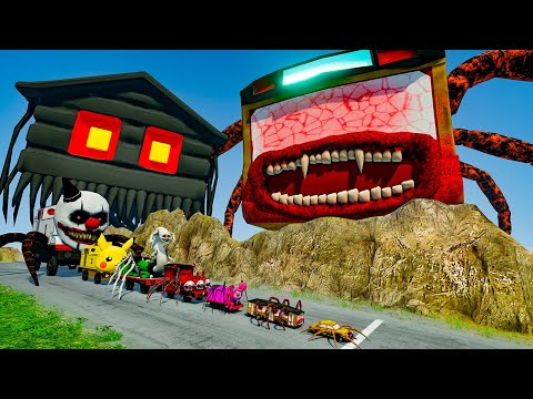 ALL Monsters Big & Small Cars vs Downhill Madness with BUS EATER & HOUSE HEAD | BeamNG.Drive
