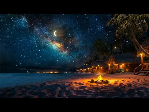 🌴 Island Escape Bliss | Calming Ocean Sounds, Crackling Fire & Tropical Night Ambience for Deep Rest