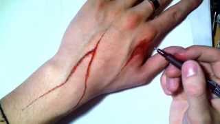How to draw Bloody Cuts (Hand Art) - [Tuto]