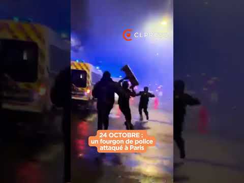 Jet de palette sur un fourgon de police à Paris - 24 octobre