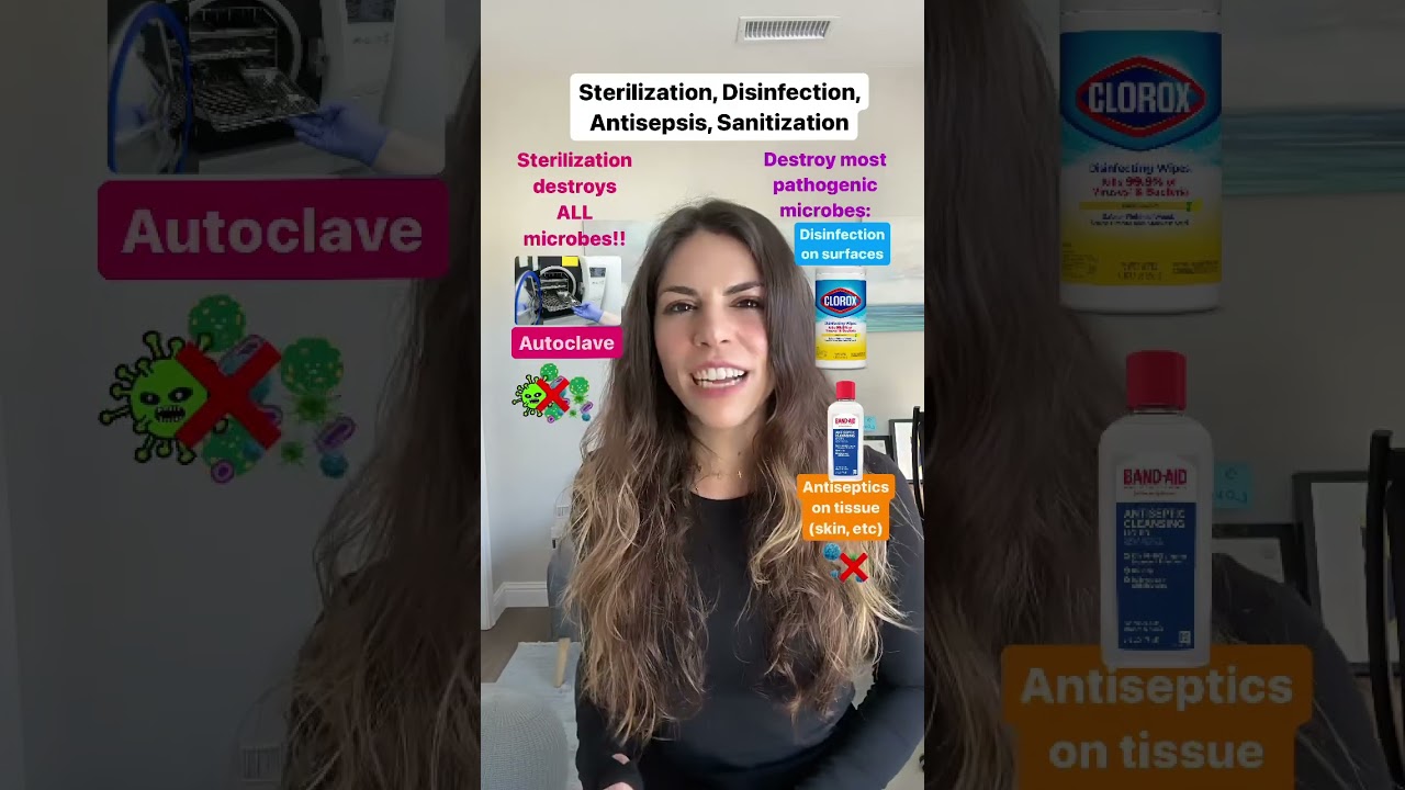 Sterilization, disinfection, antisepsis, and sanitization in 1 minute #biology #microbiology #lab