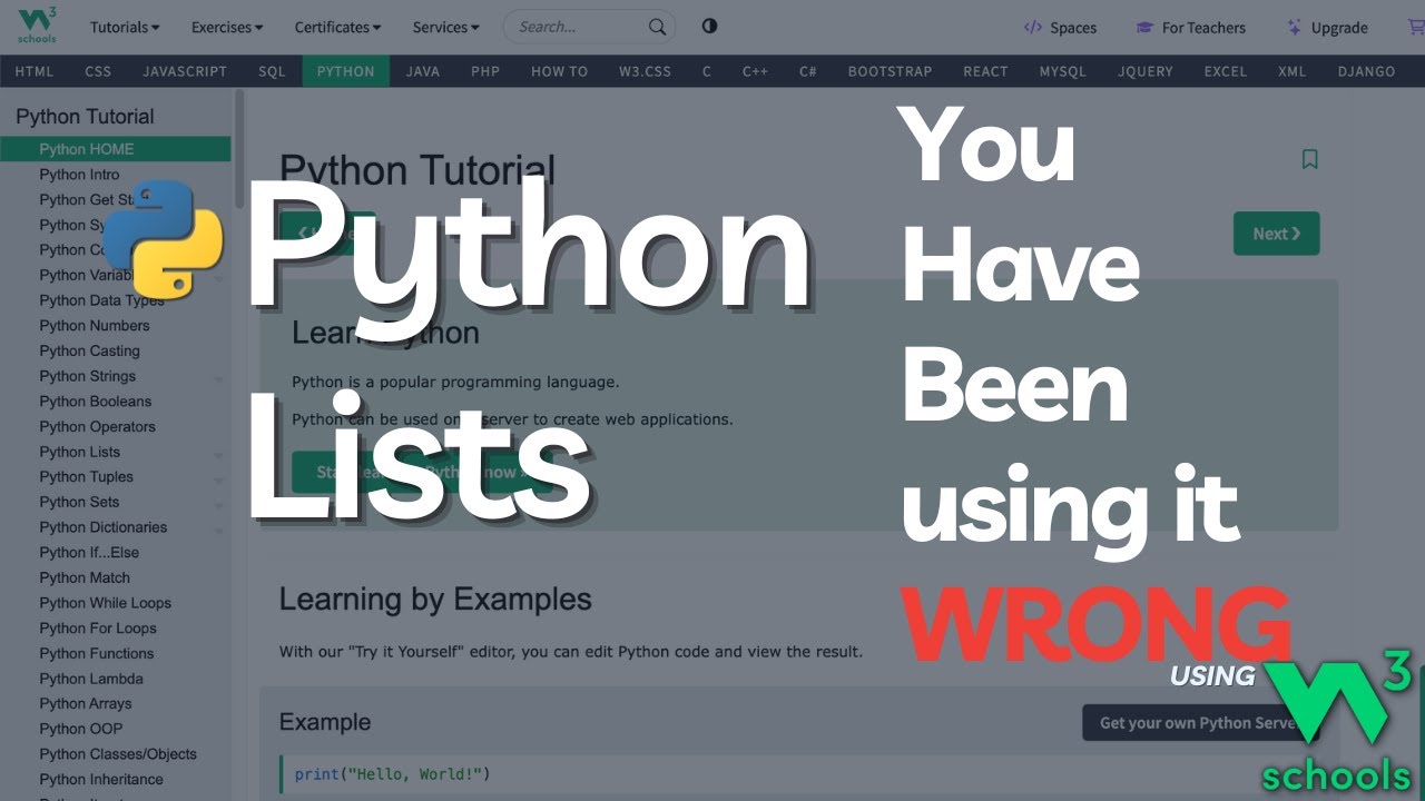 W3schools Python LISTS ! You have Been Using it WRONG _ What you MUST Learn about Python LISTS