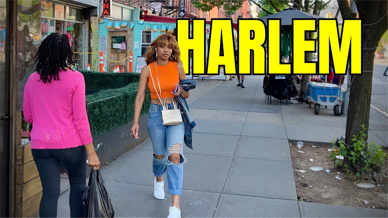 Immersive street-level walking tour through Harlem, NY, United States, showcasing authentic urban landscapes, local architecture, and the vibrant atmosphere of the city's neighborhoods