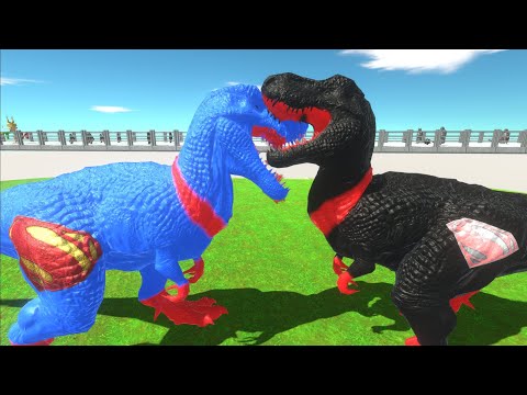 SUPERMAN T-REX vs DARK T-REX vs HULK GORO DEATH RUN - Animal Revolt Battle Simulator