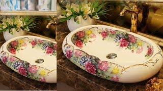 flower shape china artistic handmade ceramic sink wash basin ceramic counter top