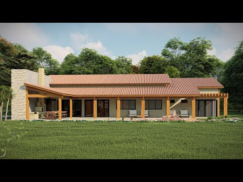 Casa de Campo em L com 3 quartos - Compre o Projeto na Descrição - P473