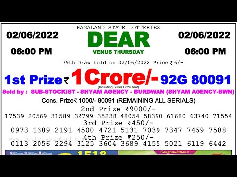 Lottery Sambad live 6pm 02/06/2022 Nagaland state Lottery Dear Lottery result