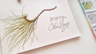 Painting Watercolor Pine Branch - Amazing Holiday Card Tutorial