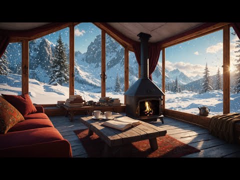 Cozy up and enjoy the snow faling outside while you listen to cracking fireplace #Live #Livestream