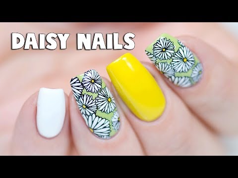 CUTE DAISY NAIL ART - Reverse Stamping Technique