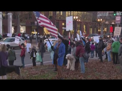 Crowd protests Trump in Portland