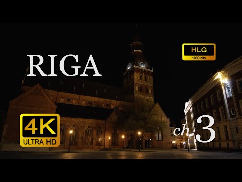 Night old town of Riga. Walking tour in 4K HDR (chapter 3 of 5)